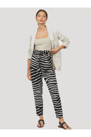 Linen-blend paper bag trousers ZEBRA PRINT