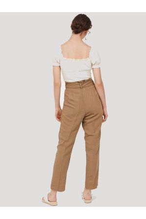 Linen-blend paper bag trousers