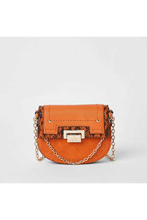 Orange saddle lock front chain cross body bag