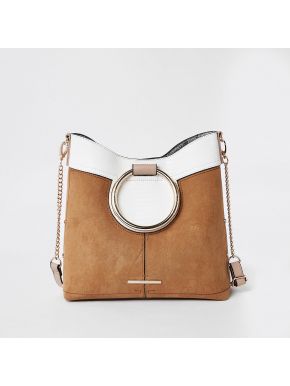 Beige metal hoop tote bag