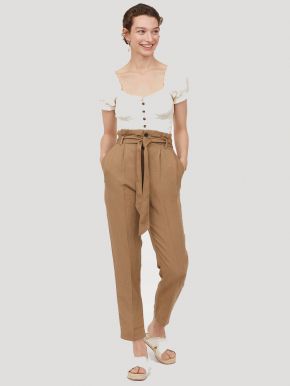 Linen-blend paper bag trousers