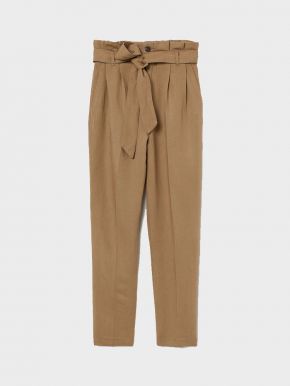 Linen-blend paper bag trousers