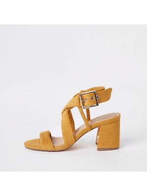 Yellow tie strap block heel sandals