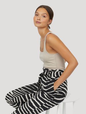 Linen-blend paper bag trousers ZEBRA PRINT