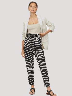 Linen-blend paper bag trousers ZEBRA PRINT