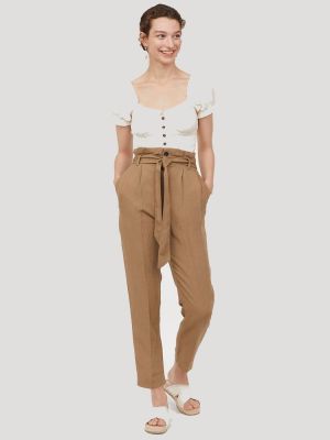 Linen-blend paper bag trousers