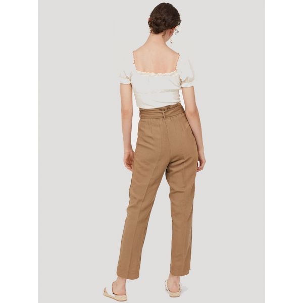 Linen-blend paper bag trousers