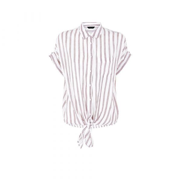 Red stripe tie front shirt